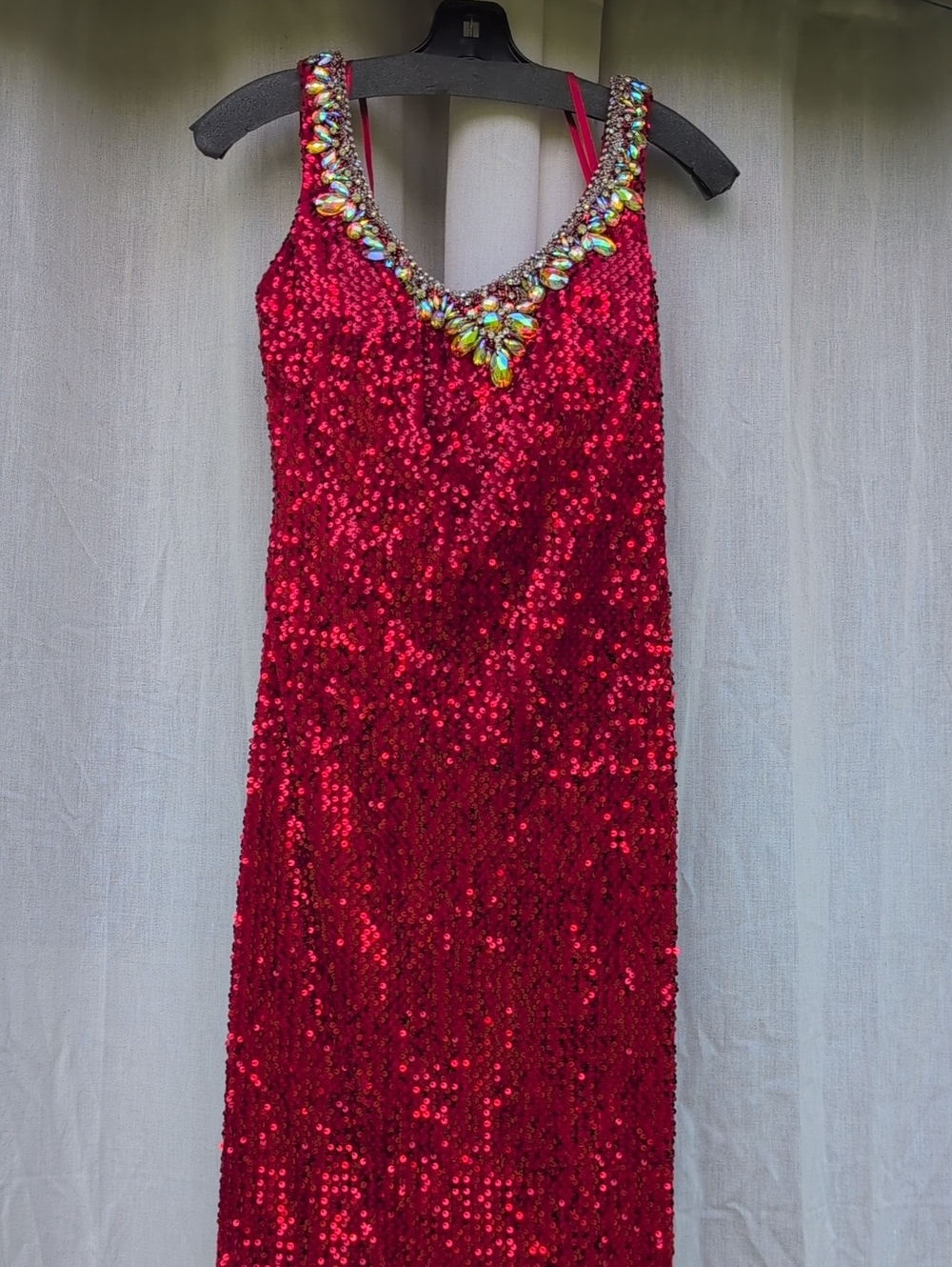Nightmoves 7072 - Size 8 - Red Sequin Evening Dress with Jewel Embellishment